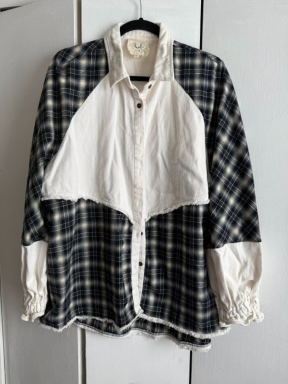 Fantasy Fawn Plaid Colorblock Shacket L Oversized Boho Style